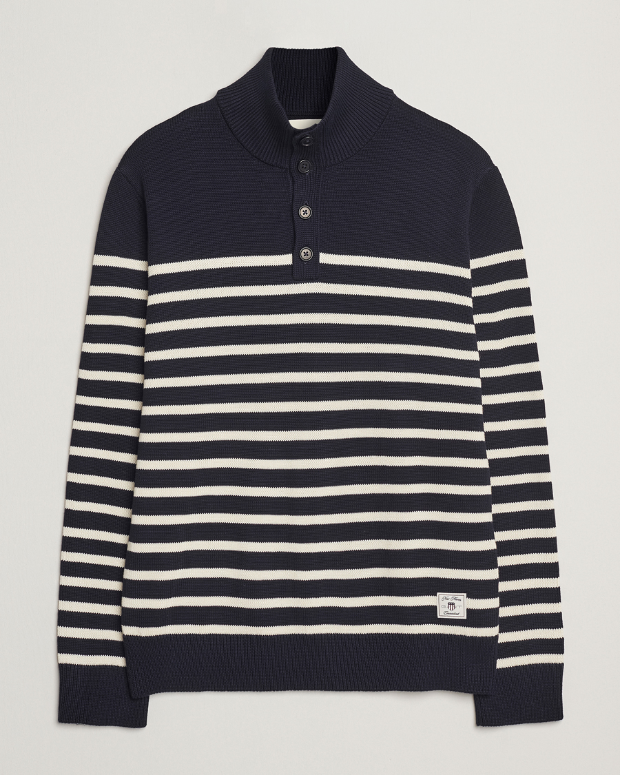 Hombres | Jerséis y prendas de punto | GANT | Cotton Striped Knitted Sweater Evening Blue