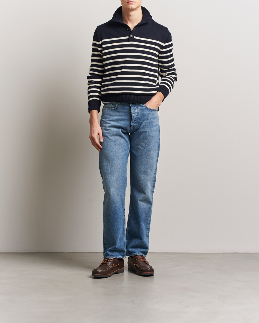 Hombres | Jerséis y prendas de punto | GANT | Cotton Striped Knitted Sweater Evening Blue