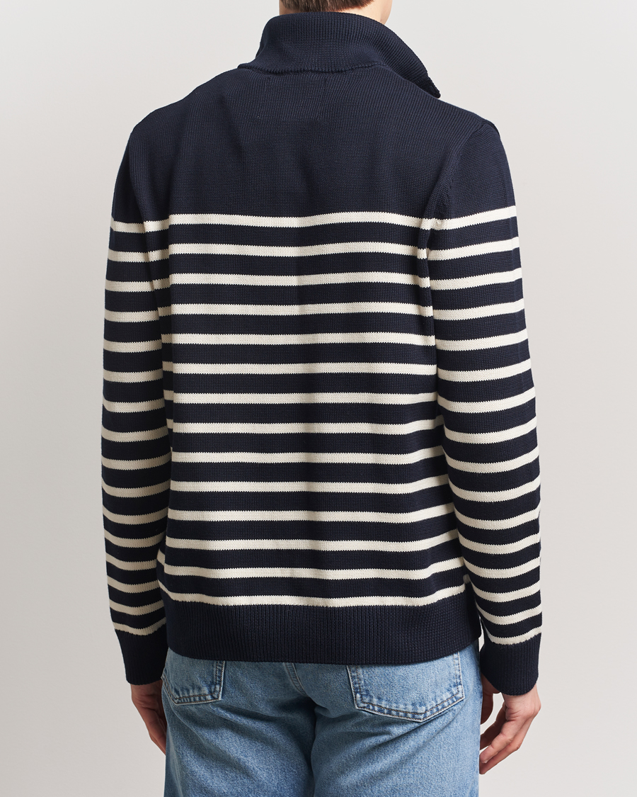 Hombres | Jerséis y prendas de punto | GANT | Cotton Striped Knitted Sweater Evening Blue