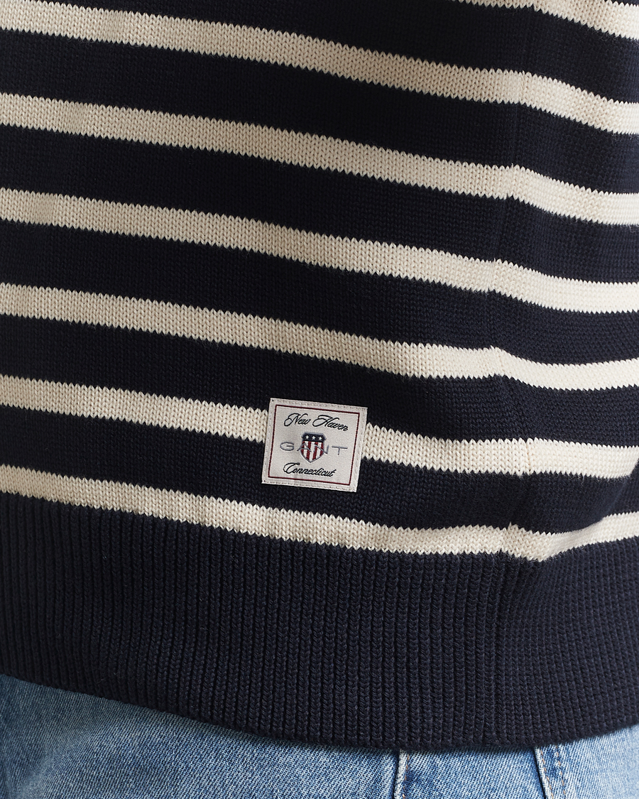 Hombres | Jerséis y prendas de punto | GANT | Cotton Striped Knitted Sweater Evening Blue