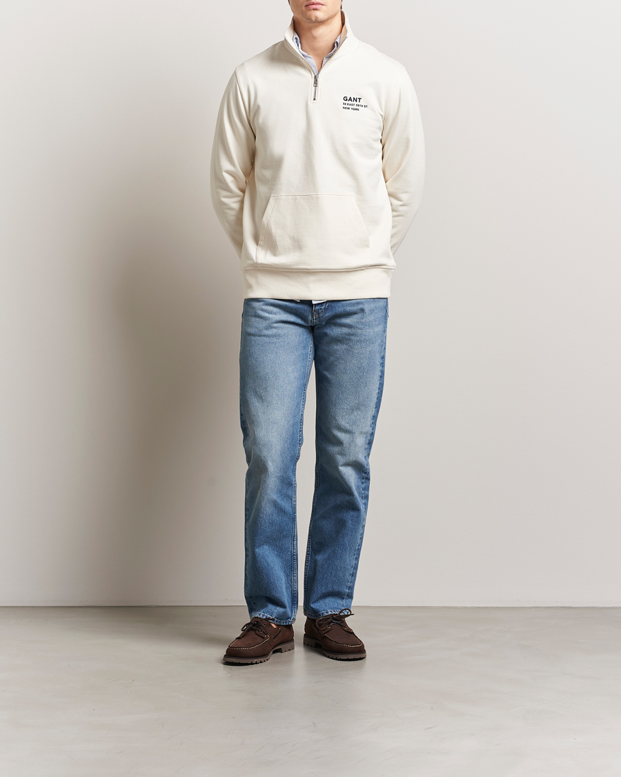 Hombres | Jerséis y prendas de punto | GANT | Script Graphic Half Zip Sweater Cream