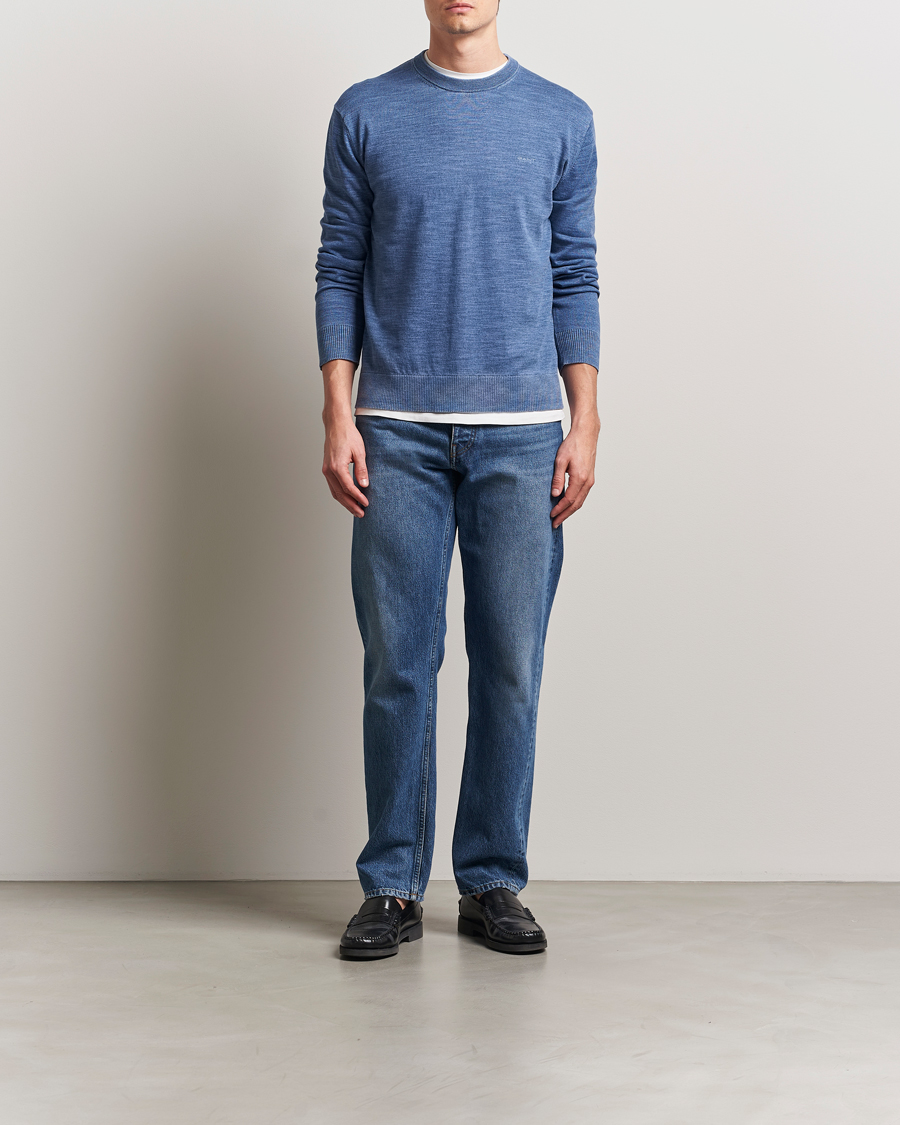 Hombres | Jerséis y prendas de punto | GANT | Sunfaded Crew Neck Sweater Persian Blue
