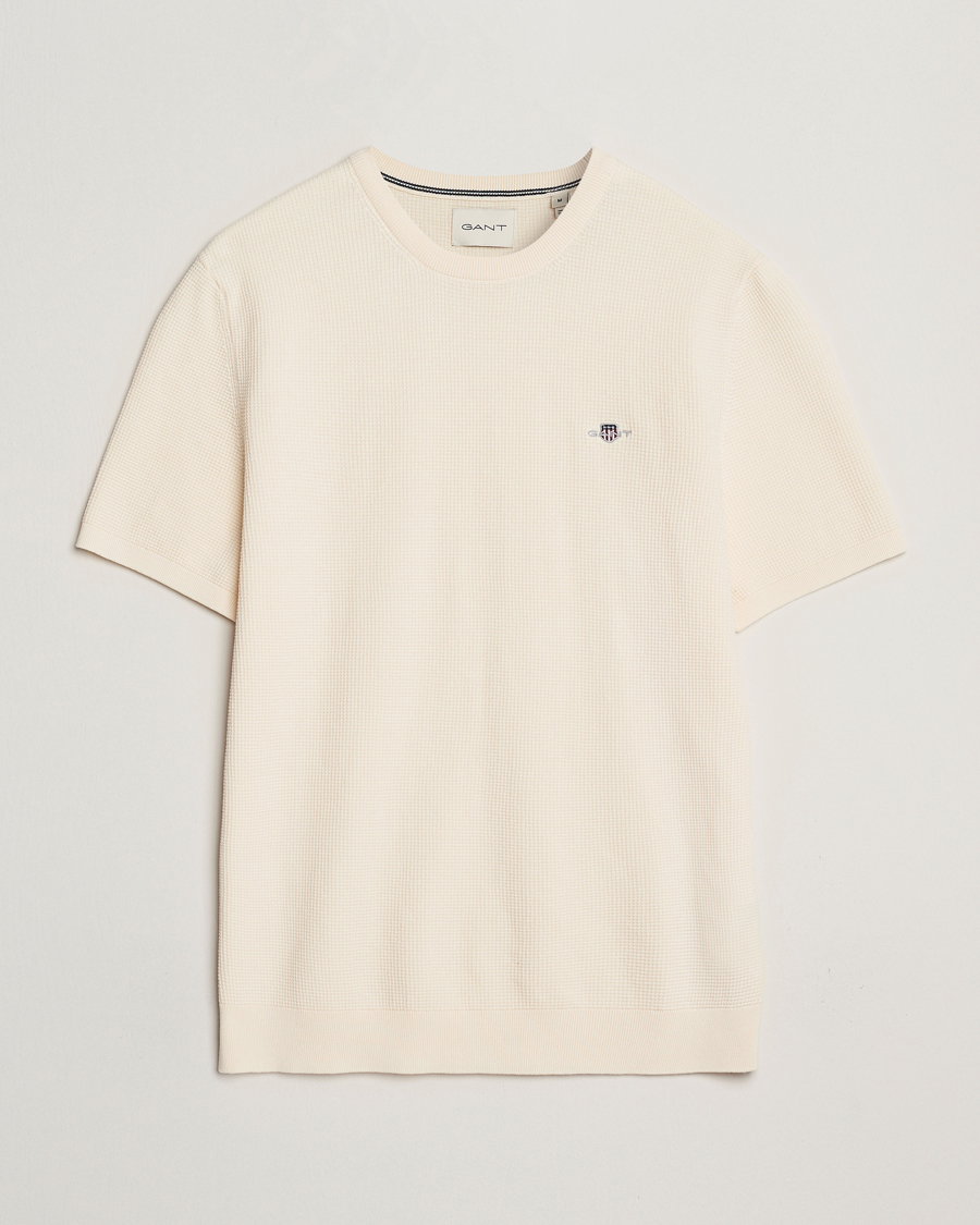 Hombres | Camisetas | GANT | Micro Textured Crew Neck T-shirt Cream