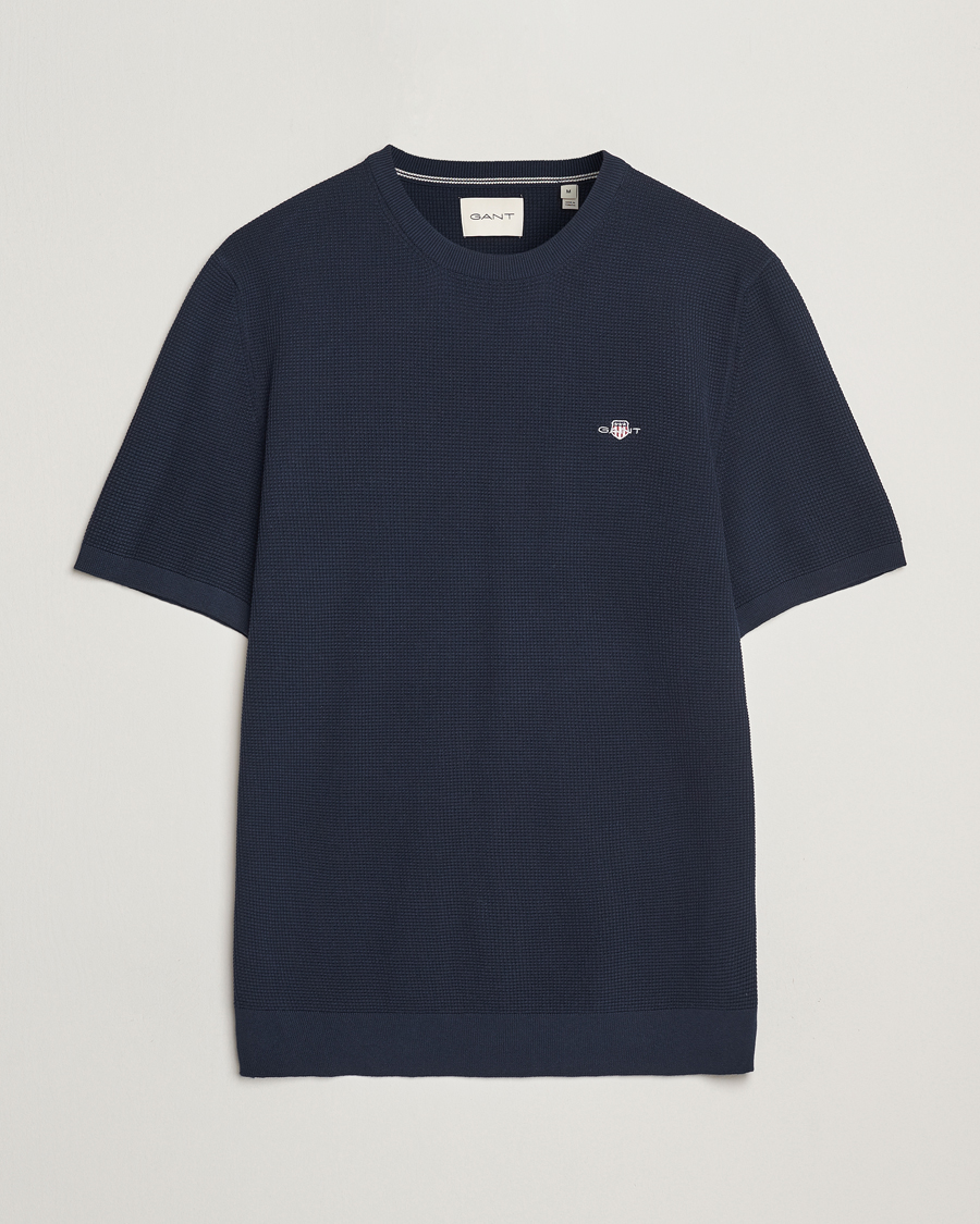 Hombres | Camisetas | GANT | Micro Textured Crew Neck T-shirt Evening Blue