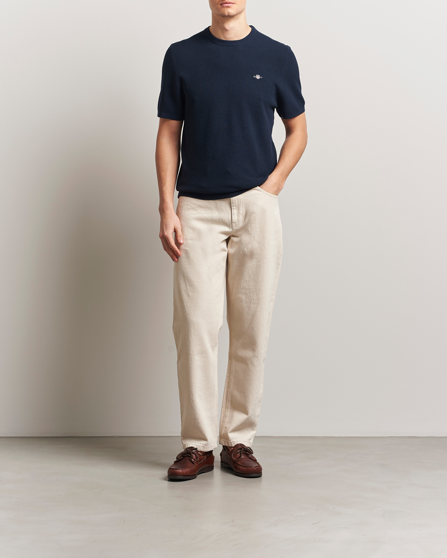 Hombres | Camisetas | GANT | Micro Textured Crew Neck T-shirt Evening Blue