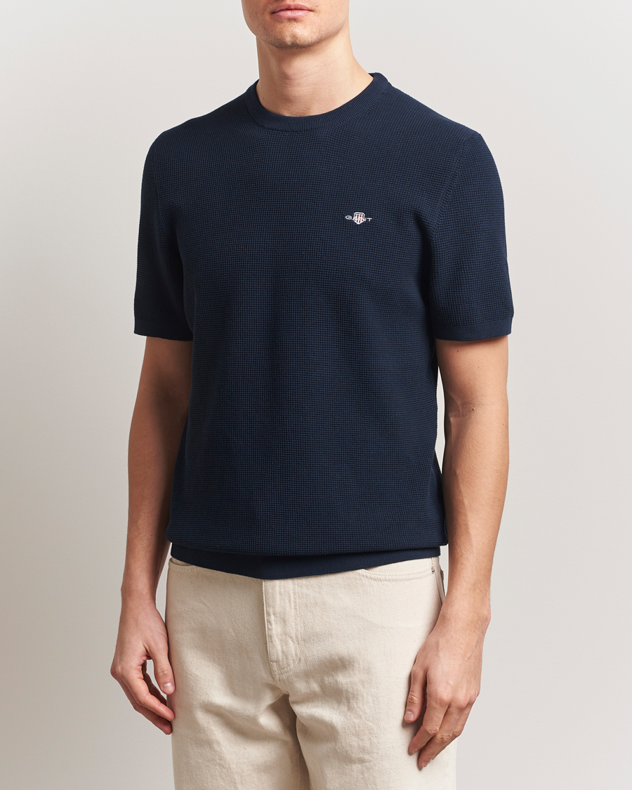 Hombres | Camisetas | GANT | Micro Textured Crew Neck T-shirt Evening Blue