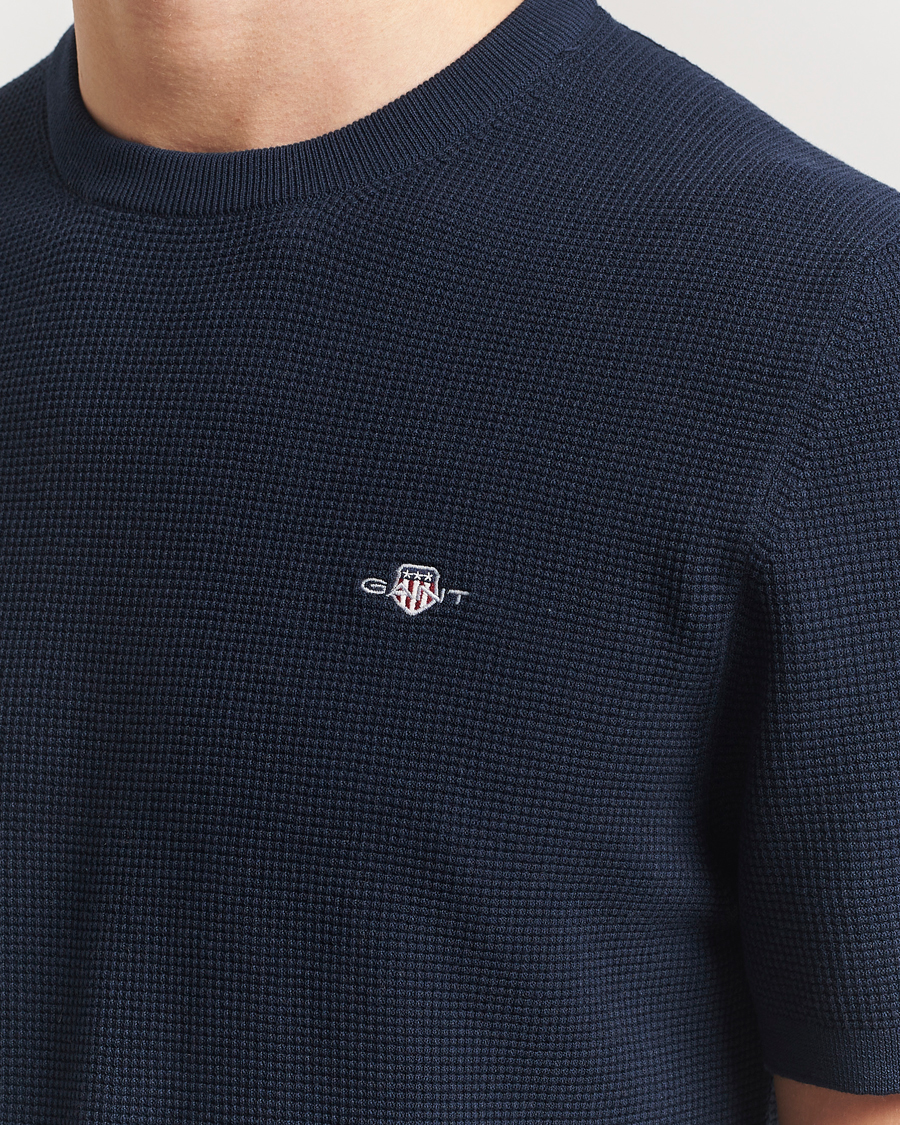 Hombres | Camisetas | GANT | Micro Textured Crew Neck T-shirt Evening Blue