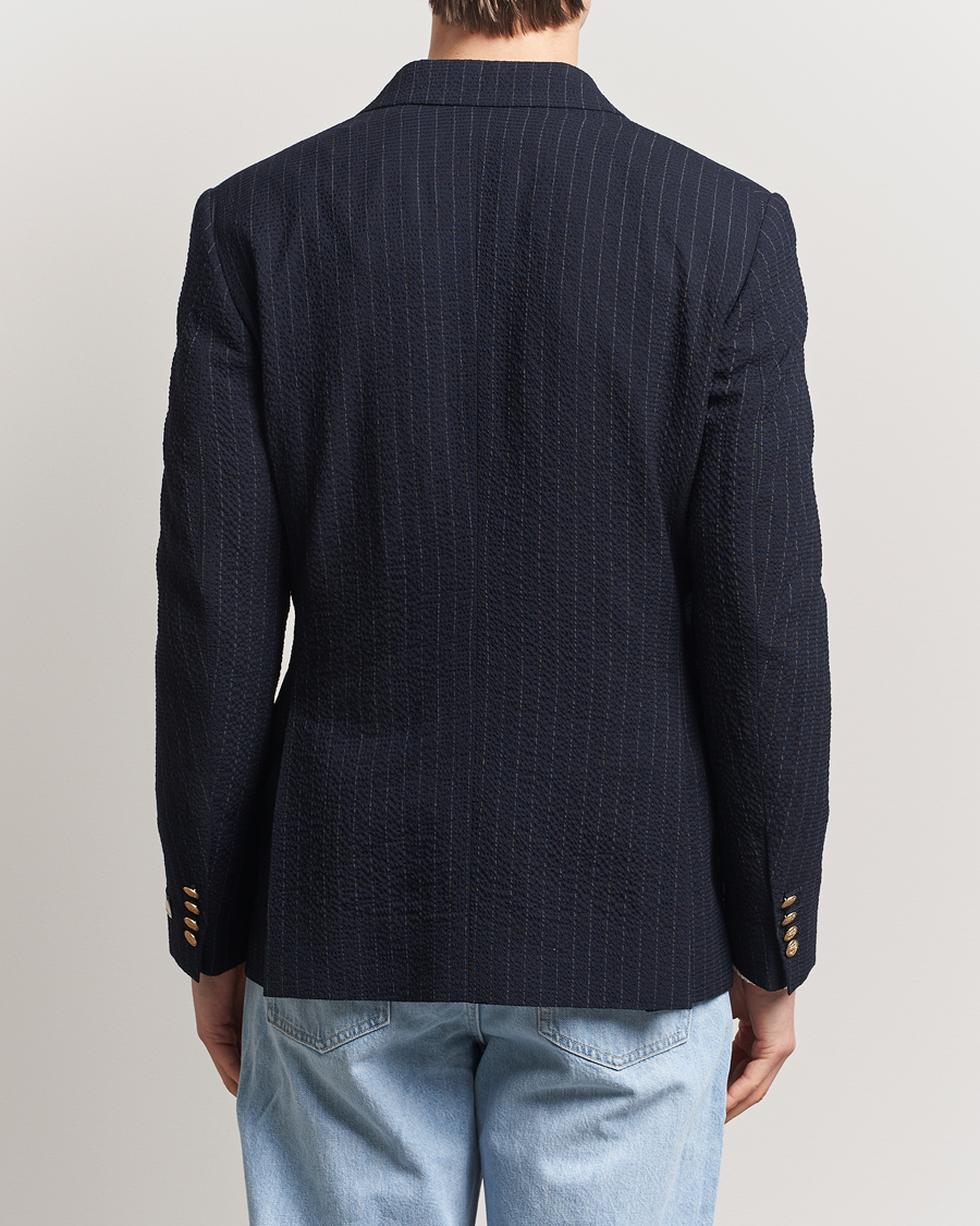 Hombres | Blazers | GANT | Slim Fit Seersucker Double Breasted Blazer Evening Blue