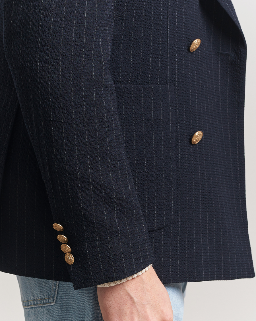 Hombres | Blazers | GANT | Slim Fit Seersucker Double Breasted Blazer Evening Blue