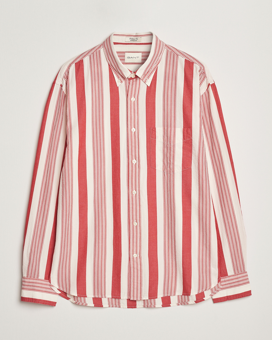 Hombres | Camisas | GANT | Relaxed Fit Wide Striped Seersucker Shirt Ruby Red