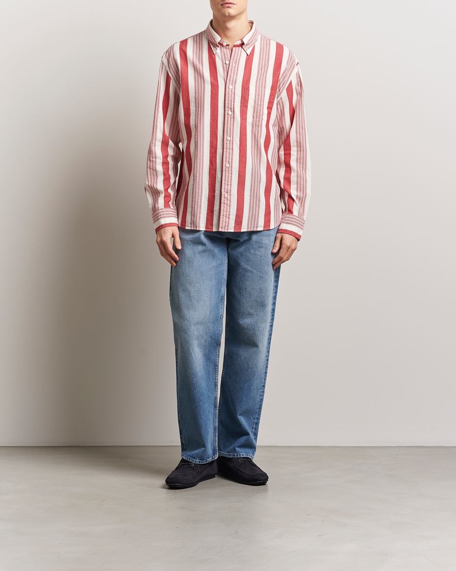 Hombres | Camisas | GANT | Relaxed Fit Wide Striped Seersucker Shirt Ruby Red