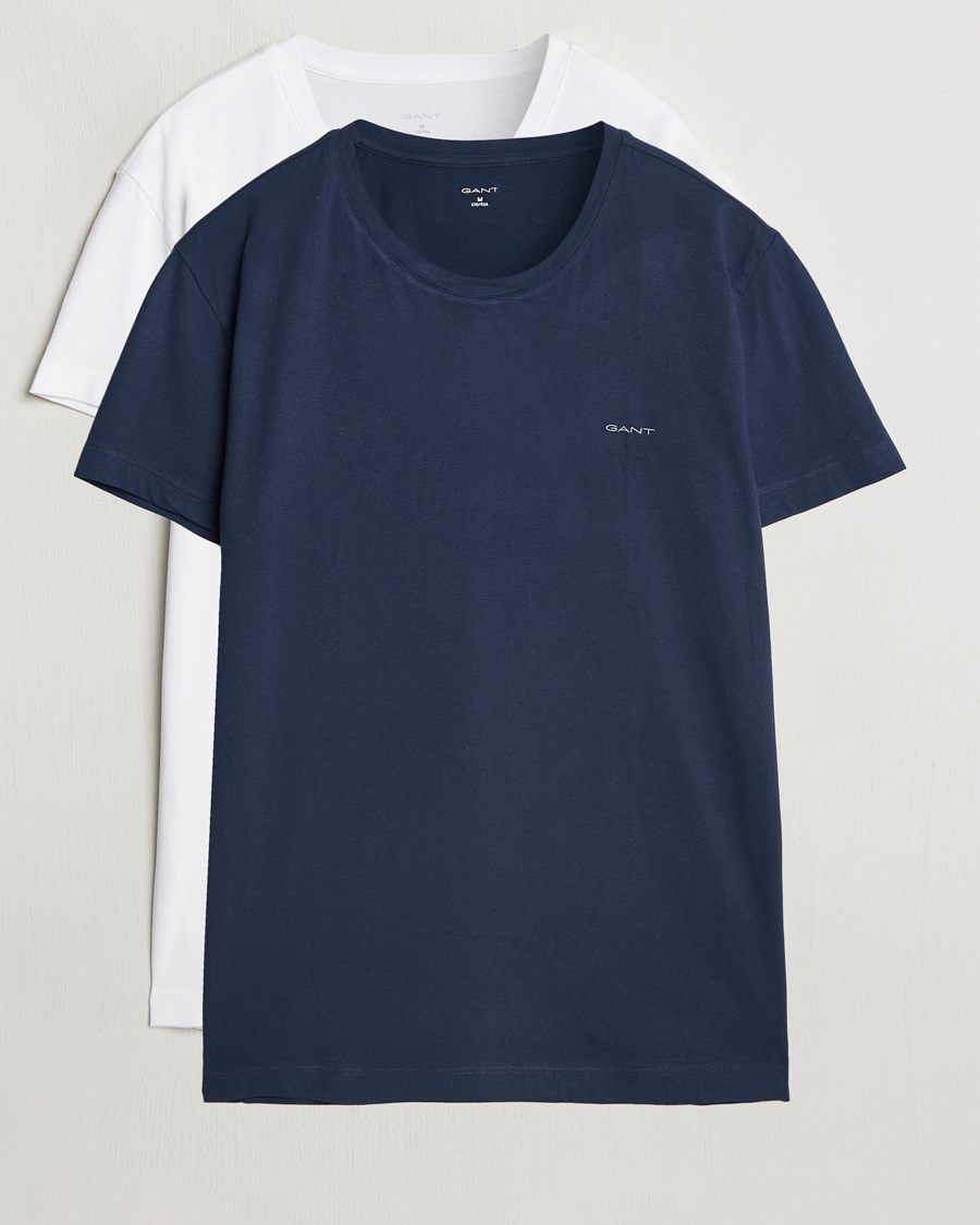 Hombres | Camisetas | Gant | 2-Pack Crew Neck T-Shirt Navy/White