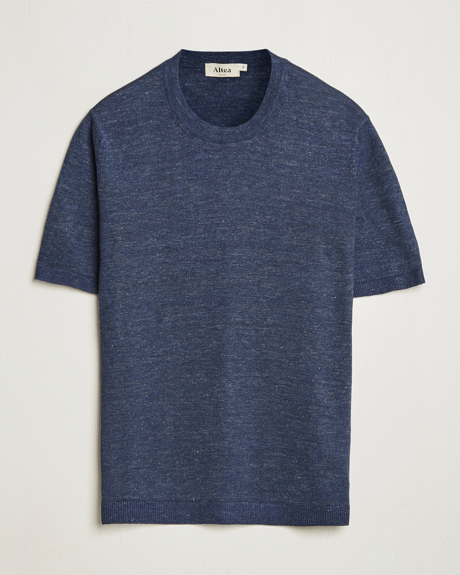 Hombres | Camisetas | Altea | Cotton/Linen Short Sleeve T-Shirt Navy