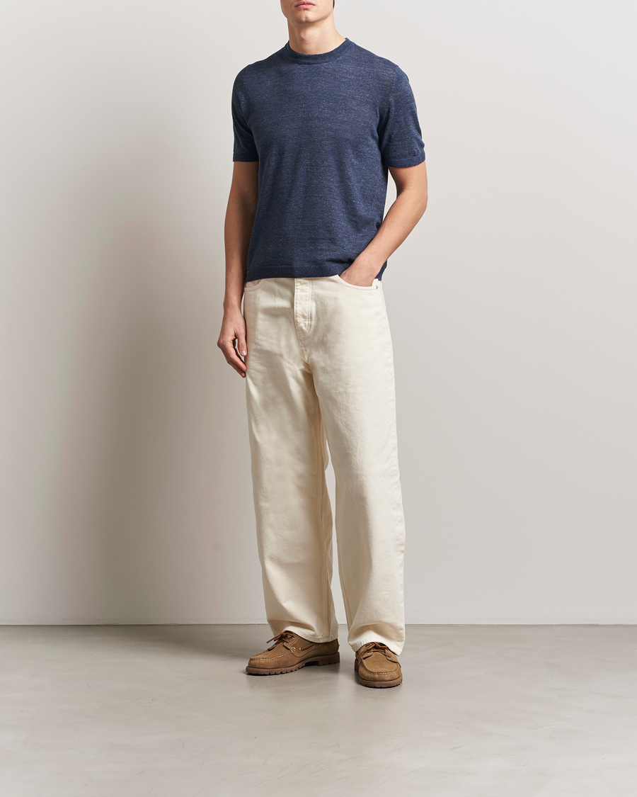 Hombres | Camisetas | Altea | Cotton/Linen Short Sleeve T-Shirt Navy