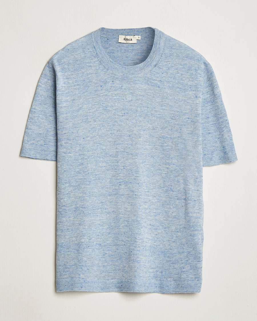 Hombres | Camisetas | Altea | Cotton/Linen Short Sleeve T-Shirt Light Blue