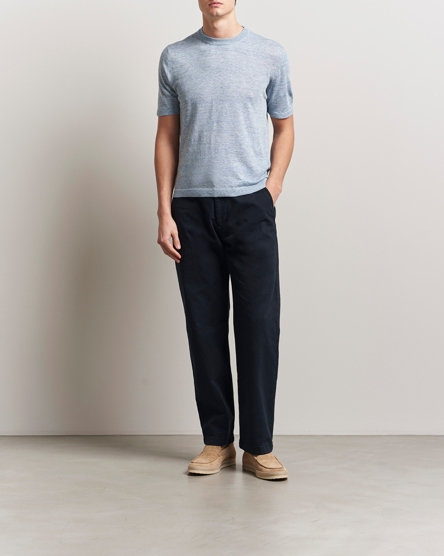 Hombres | Camisetas | Altea | Cotton/Linen Short Sleeve T-Shirt Light Blue