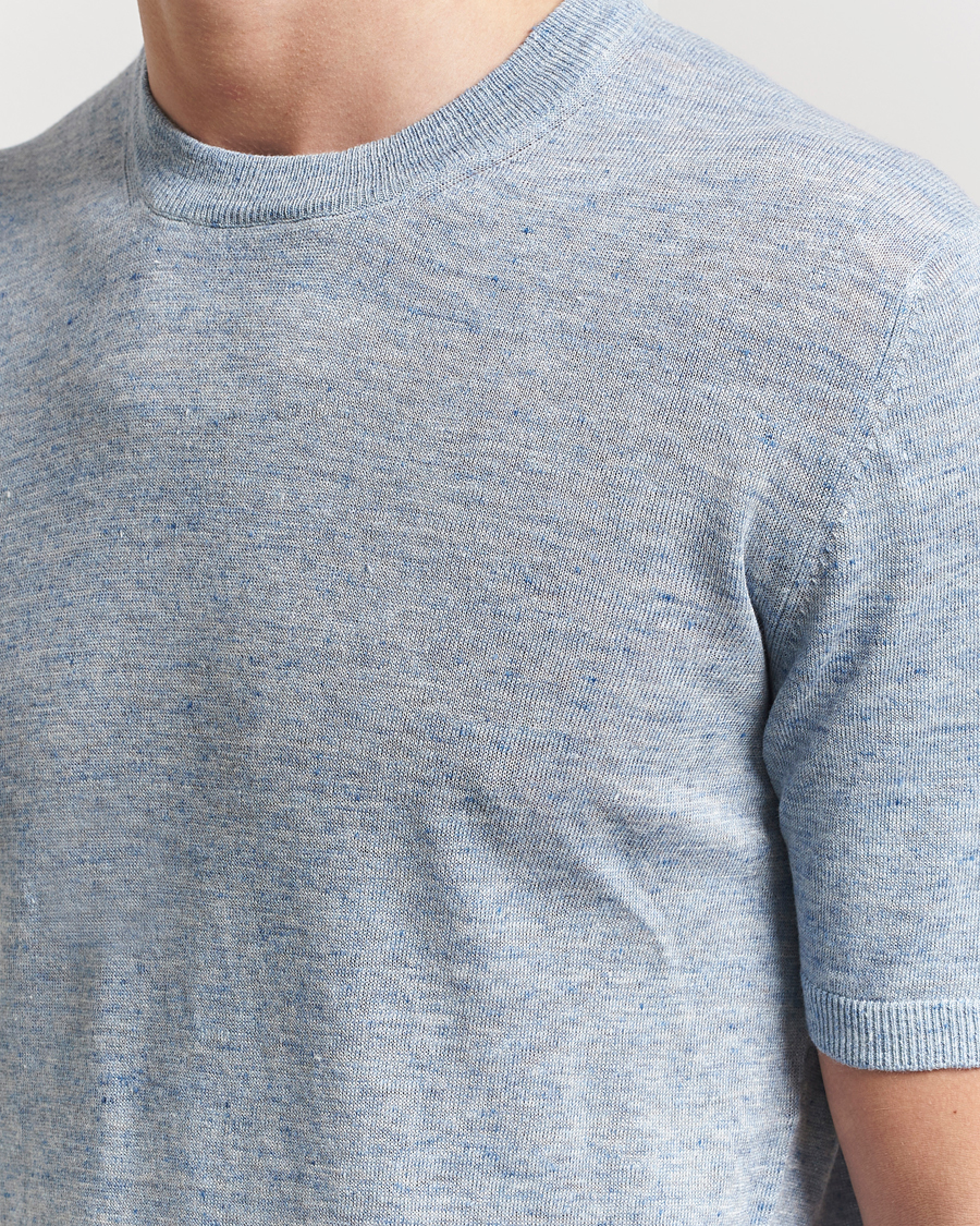 Hombres | Camisetas | Altea | Cotton/Linen Short Sleeve T-Shirt Light Blue