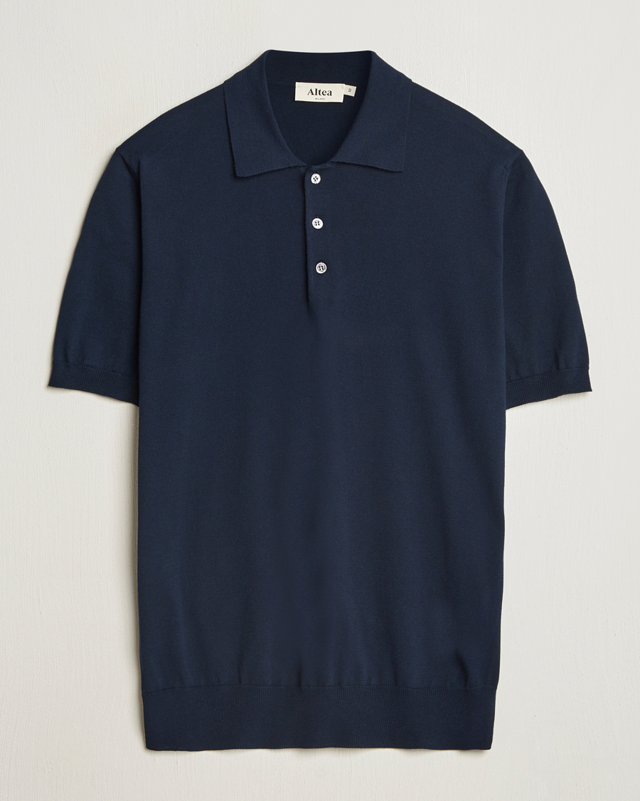 Hombres | Polos | Altea | Short Sleeve Cotton Polo Navy