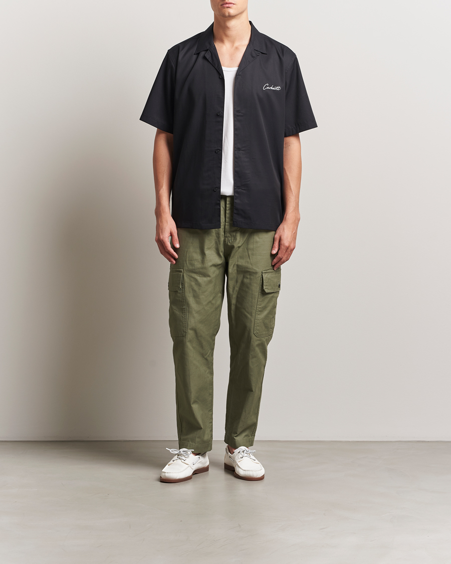 Hombres | Camisas | Carhartt WIP | Short Sleeve Cotton/Tencel Delrey Shirt Black/White