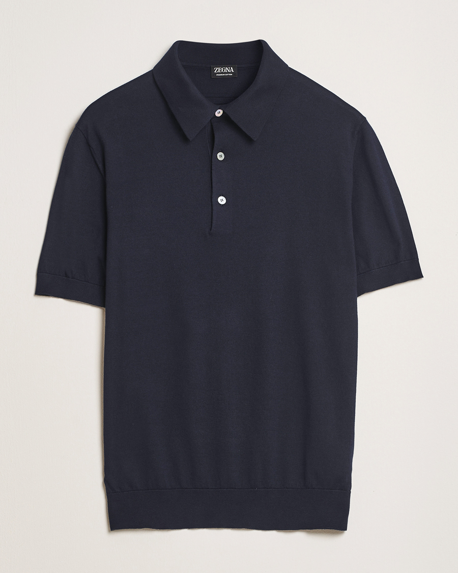 Hombres | Jerséis y prendas de punto | Zegna | Premium Cotton Knitted Polo Navy