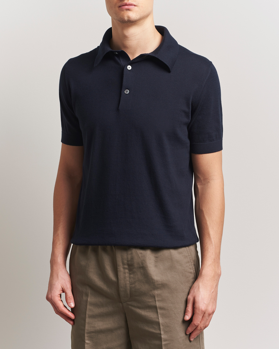 Hombres | Jerséis y prendas de punto | Zegna | Premium Cotton Knitted Polo Navy