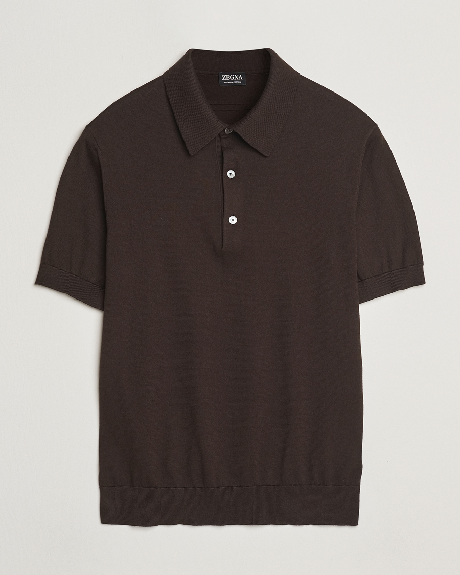 Hombres | Jerséis y prendas de punto | Zegna | Premium Cotton Knitted Polo Brown