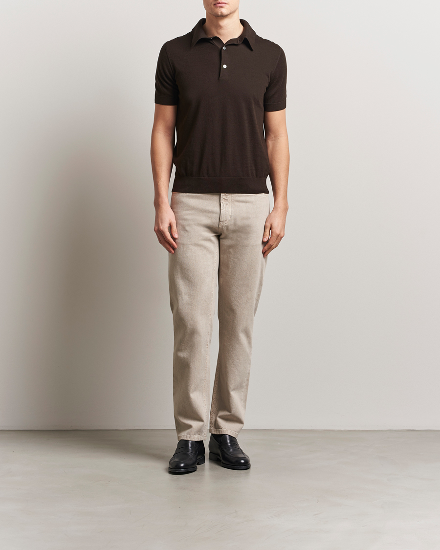 Hombres | Jerséis y prendas de punto | Zegna | Premium Cotton Knitted Polo Brown