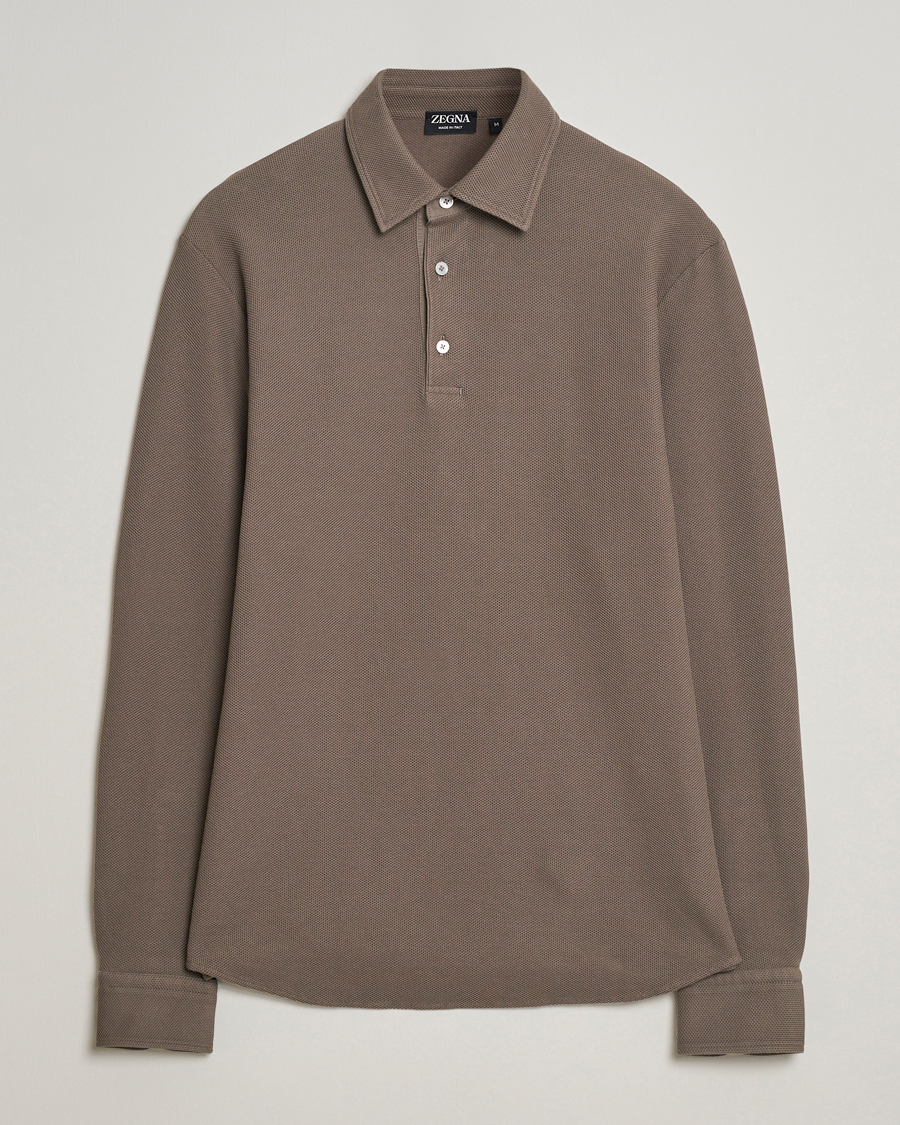 Hombres | Jerséis y prendas de punto | Zegna | Cotton Piquet Long Sleeve Polo Brown