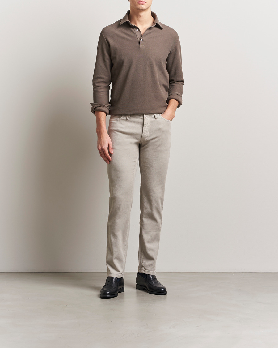 Hombres | Jerséis y prendas de punto | Zegna | Cotton Piquet Long Sleeve Polo Brown