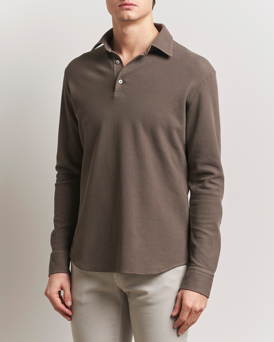 Hombres | Jerséis y prendas de punto | Zegna | Cotton Piquet Long Sleeve Polo Brown