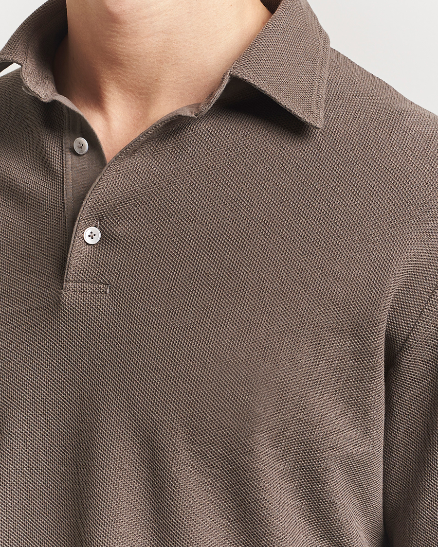 Hombres | Jerséis y prendas de punto | Zegna | Cotton Piquet Long Sleeve Polo Brown