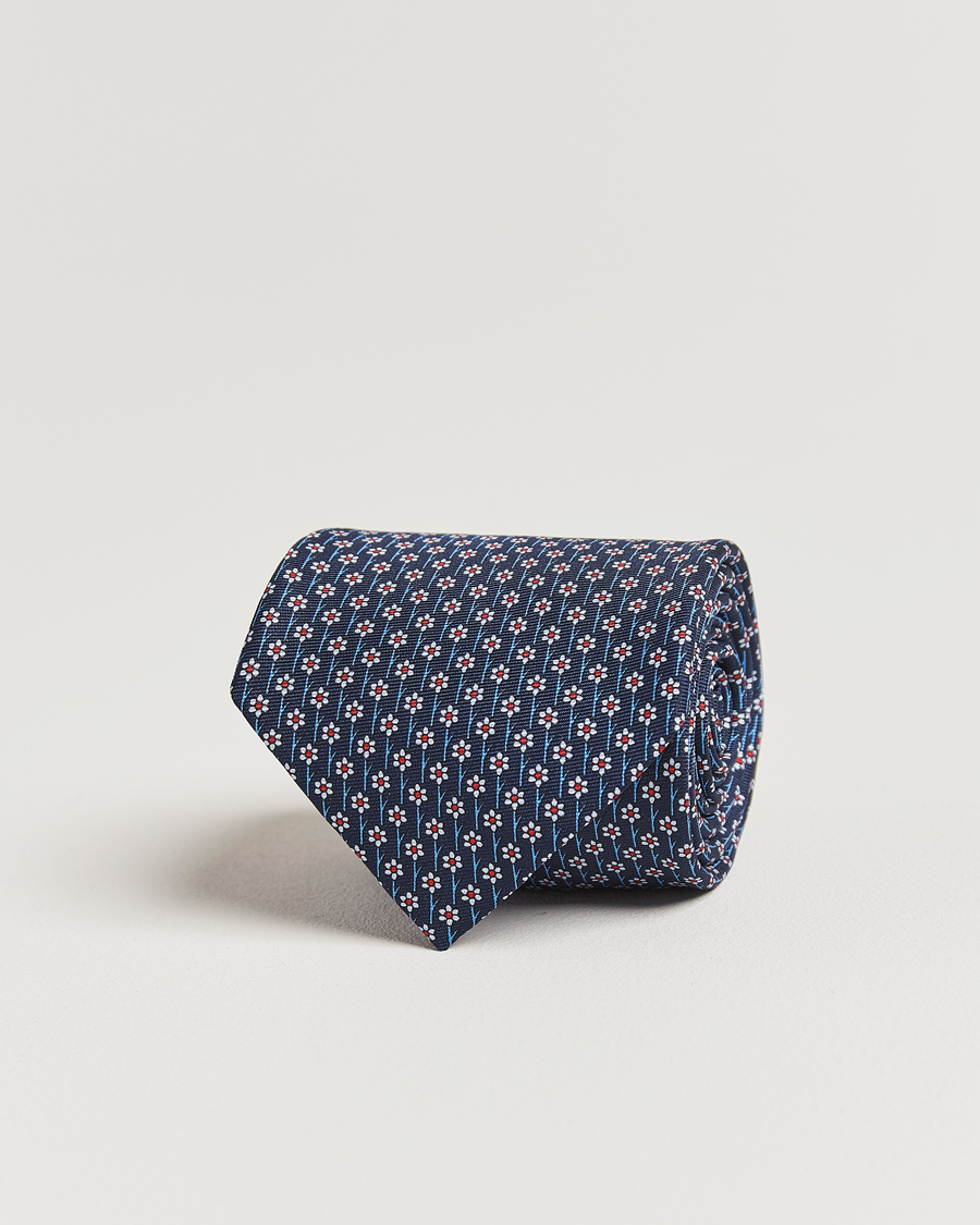 Hombres | Zegna Printed Flower Silk Tie Navy | Zegna | Printed Flower Silk Tie Navy
