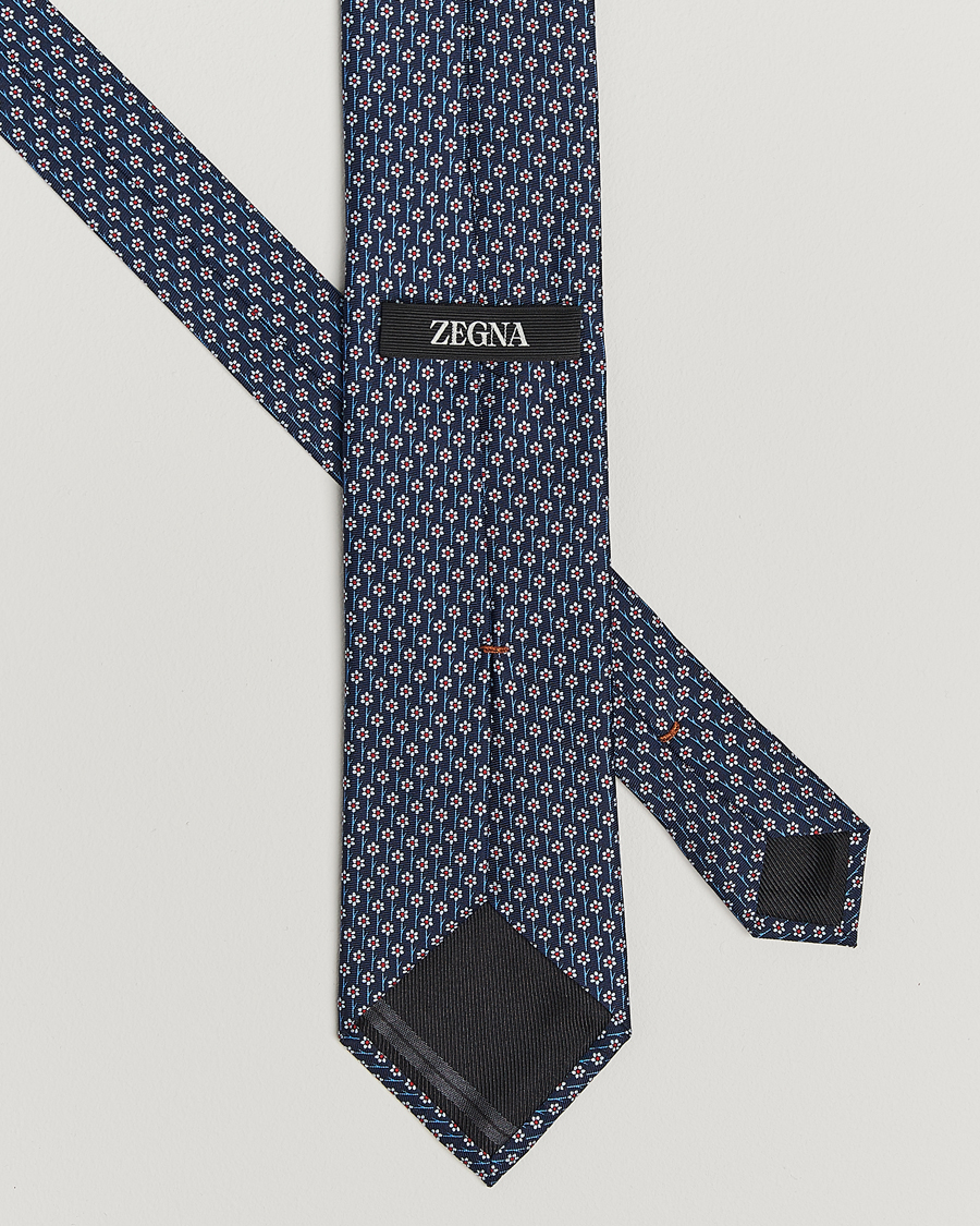 Hombres | Zegna Printed Flower Silk Tie Navy | Zegna | Printed Flower Silk Tie Navy