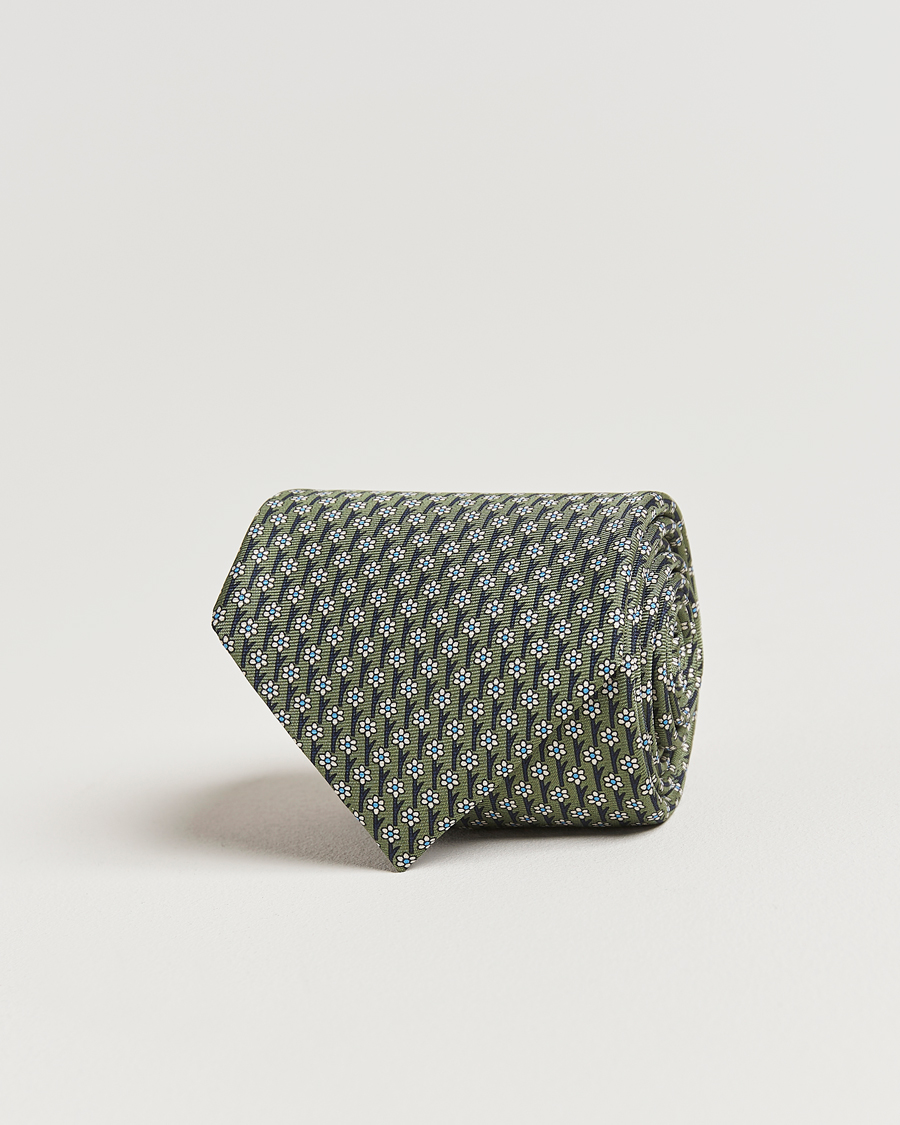Hombres | Zegna Printed Flower Silk Tie Green | Zegna | Printed Flower Silk Tie Green
