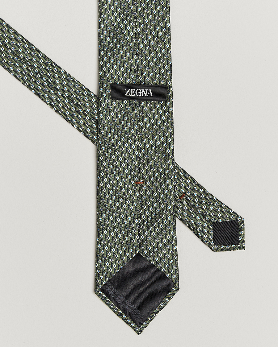 Hombres | Zegna Printed Flower Silk Tie Green | Zegna | Printed Flower Silk Tie Green