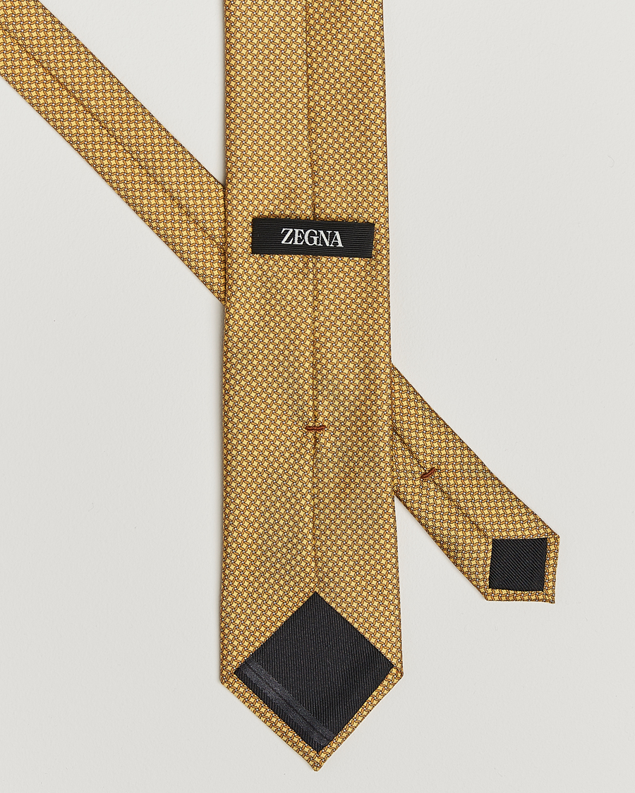 Hombres | Zegna Printed Chain Silk Tie Yellow | Zegna | Printed Chain Silk Tie Yellow