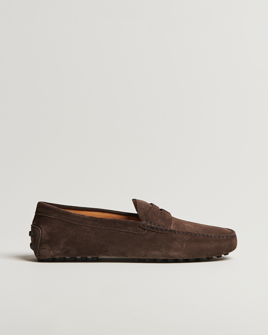 Hombres | Tod's Gommino Carshoe Dark Brown Suede | Tod's | Gommino Carshoe Dark Brown Suede