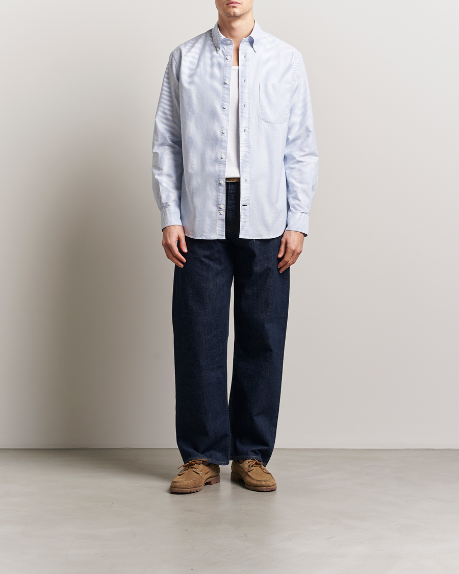 Hombres | Camisas | Gitman Vintage | Button Down Striped Oxford Shirt Light Blue