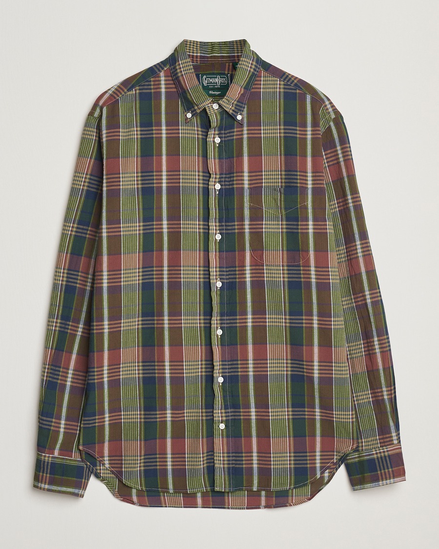 Hombres | Camisas | Gitman Vintage | Button Down Indian Madras Shirt Olive Check