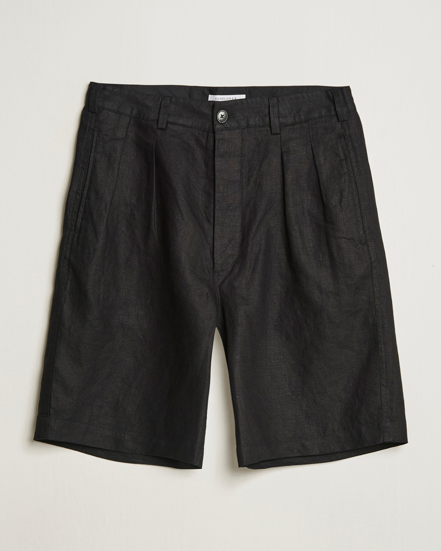 Hombres | Pantalones cortos | Sunflower | Pleated Linen Shorts Black