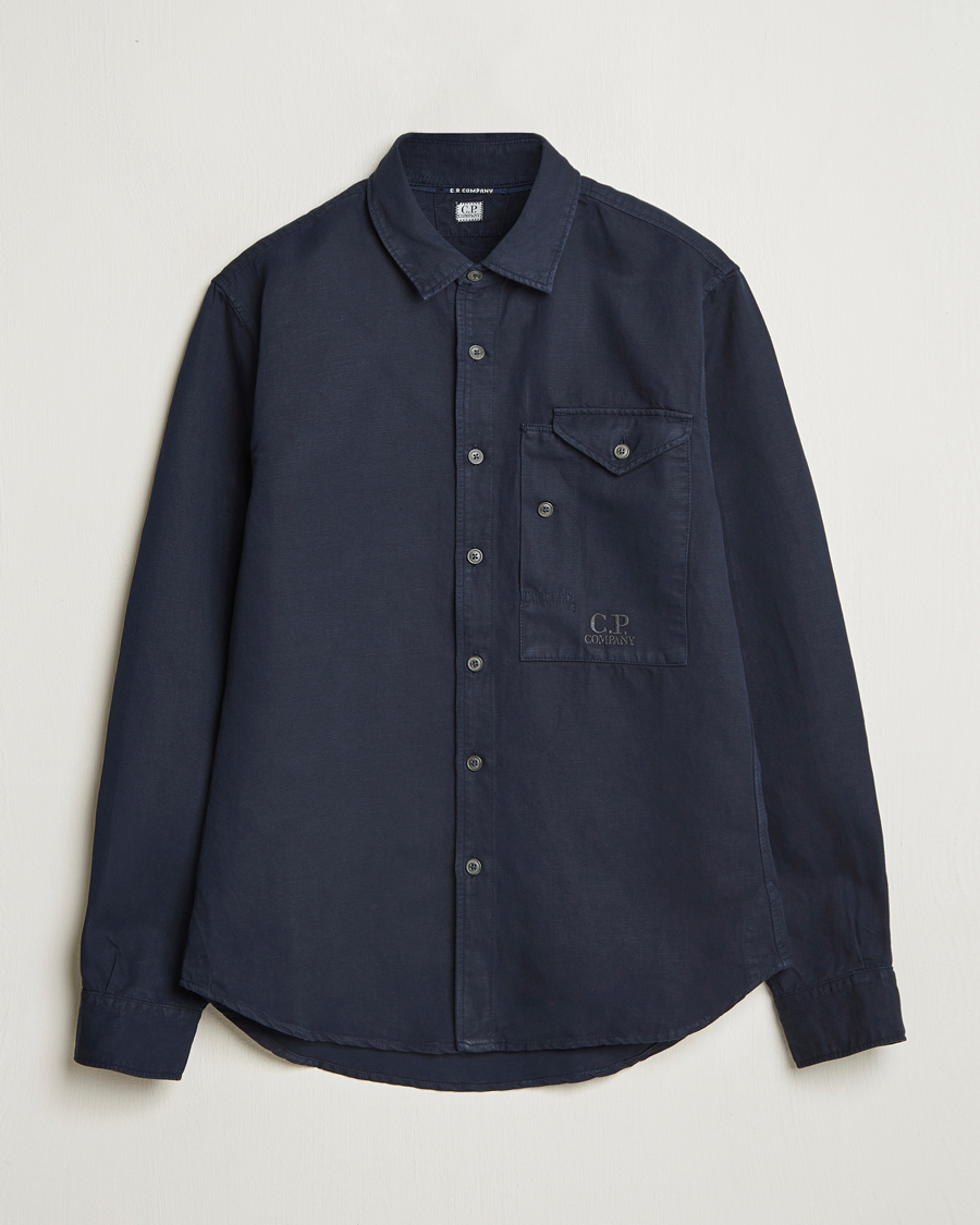 Hombres | Camisas | C.P. Company | Cotton/Linen Pocket Overshirt Navy