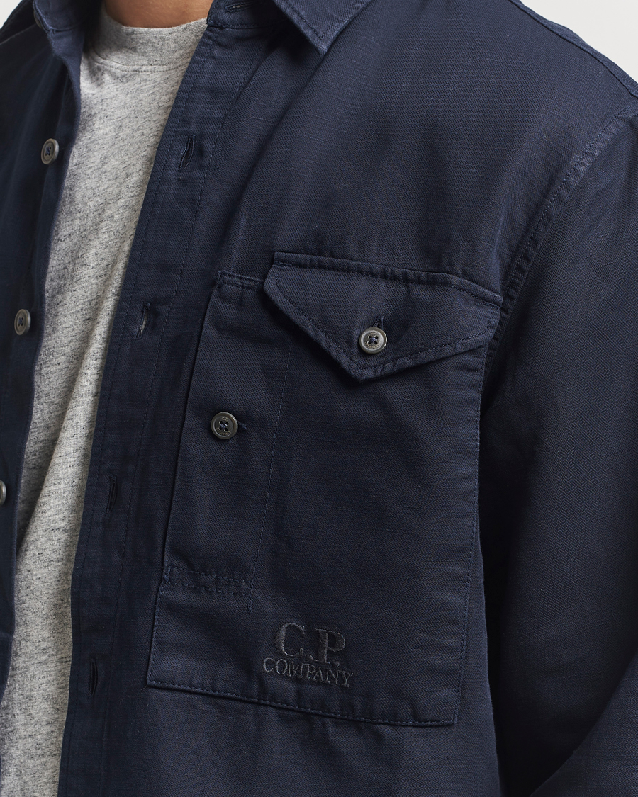 Hombres | Camisas | C.P. Company | Cotton/Linen Pocket Overshirt Navy