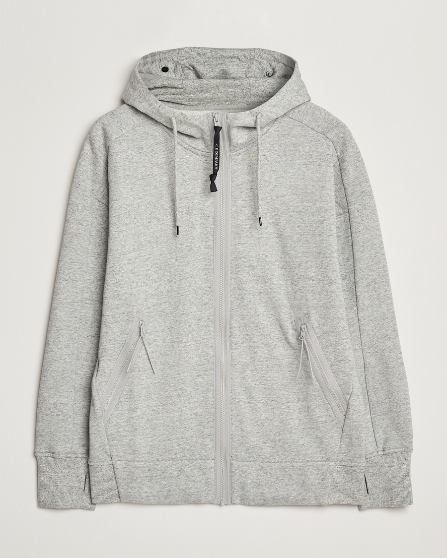 Hombres | Jerséis y prendas de punto | C.P. Company | Diagonal Raised Fleece Full Zip Goggle Hoodie Grey