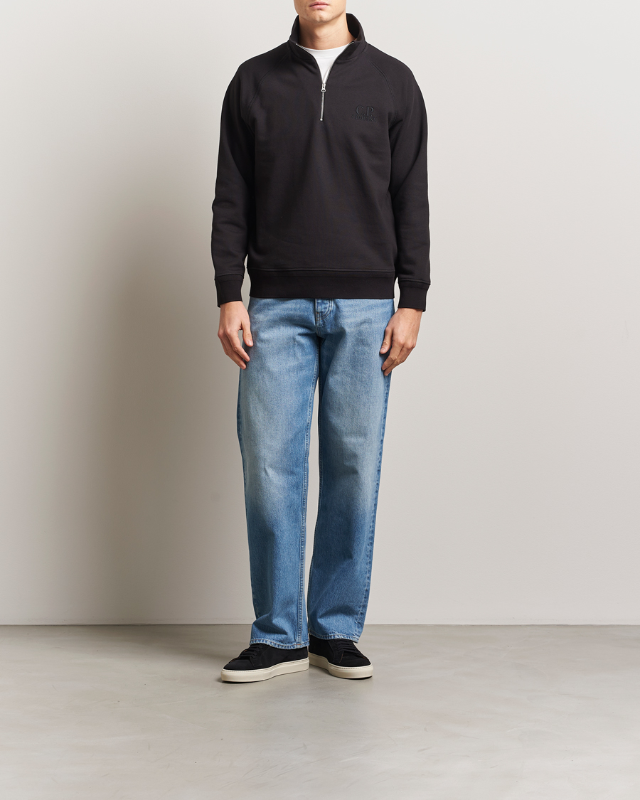 Hombres | Jerséis y prendas de punto | C.P. Company | Diagonal Raised Fleece Half Zip Black