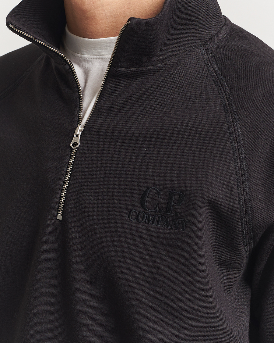 Hombres | Jerséis y prendas de punto | C.P. Company | Diagonal Raised Fleece Half Zip Black