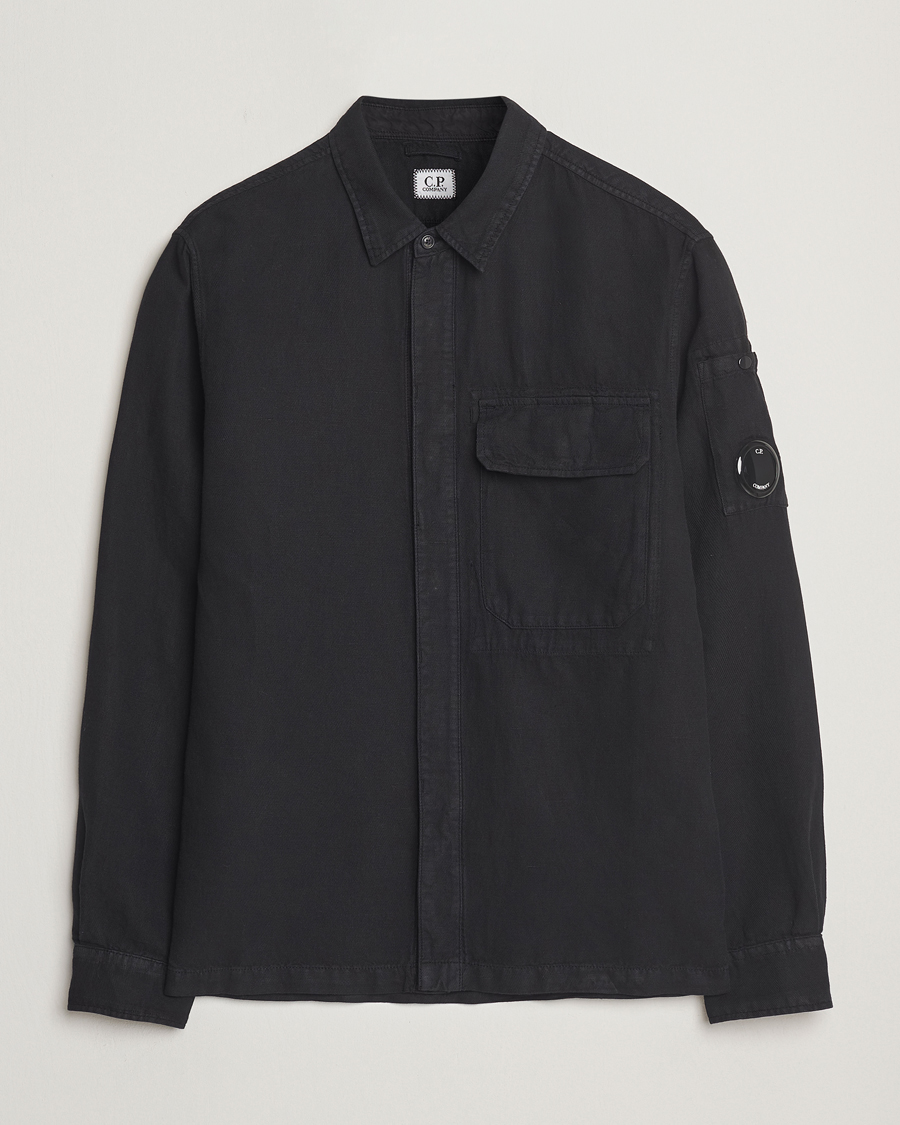 Hombres | Camisas | C.P. Company | Broken Linen/Cotton Overshirt Black