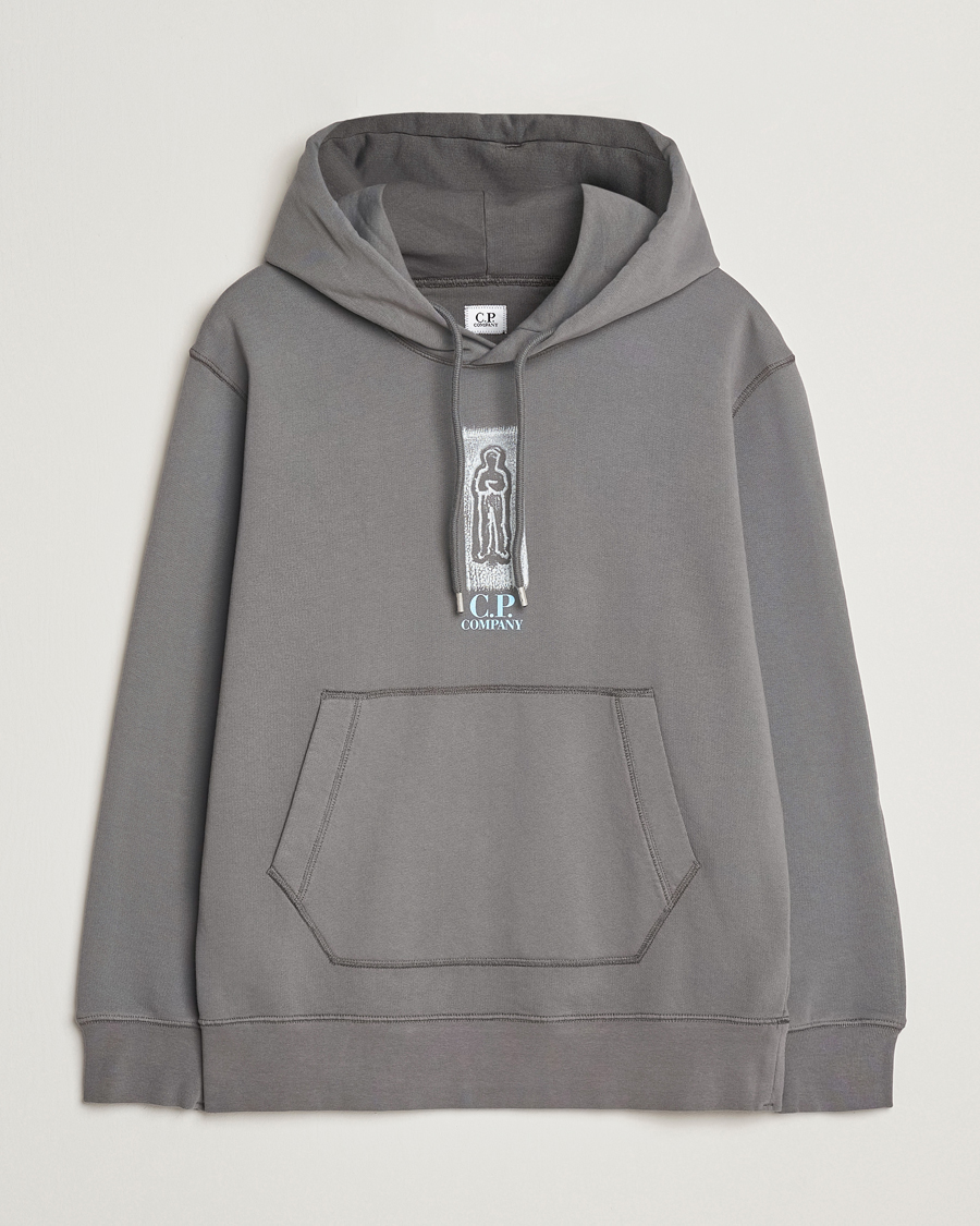 Hombres | Jerséis y prendas de punto | C.P. Company | Cotton Fleece Back Logo Hood Grey