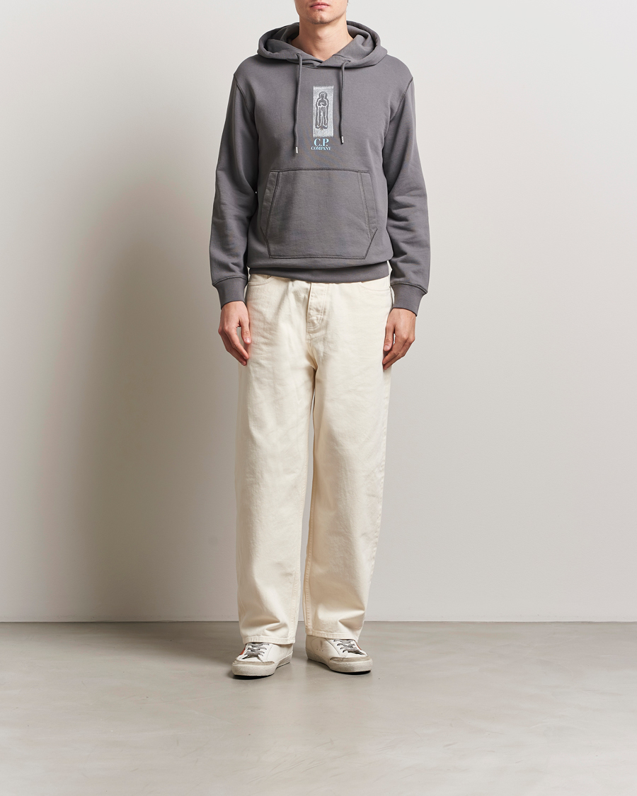 Hombres | Jerséis y prendas de punto | C.P. Company | Cotton Fleece Back Logo Hood Grey