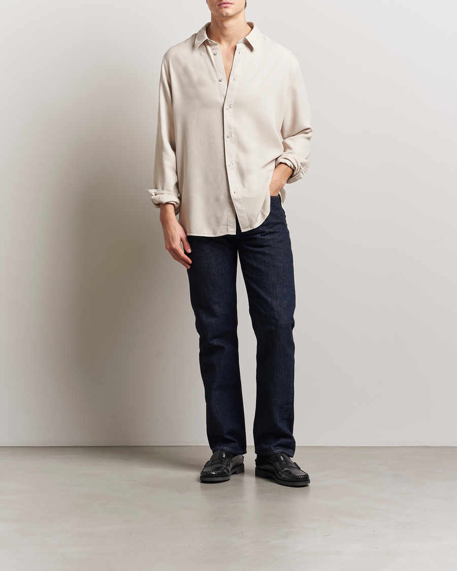 Hombres | Camisas | J.Lindeberg | Garment Dyed Structure Tencel Shirt Moonbeam