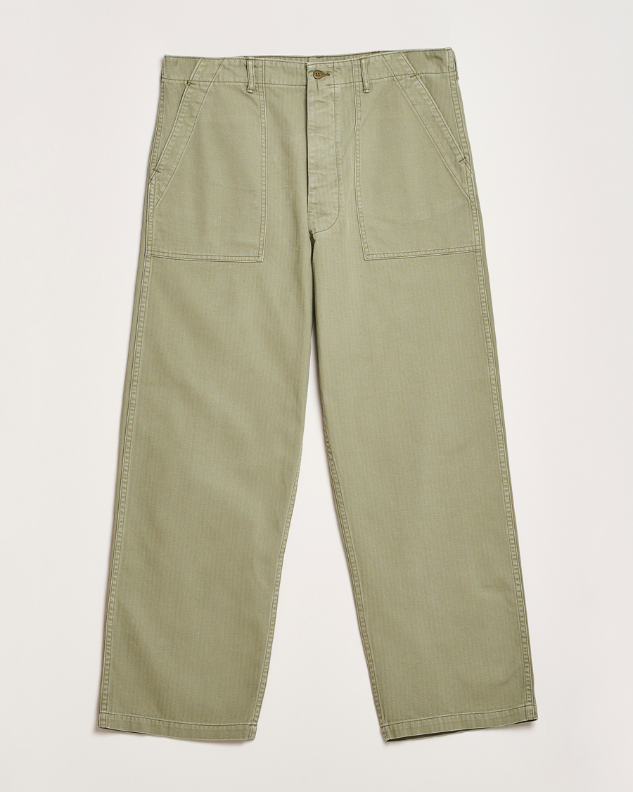 Hombres | Pantalones | orSlow | Herringbone Summer Fatigue Pants Green